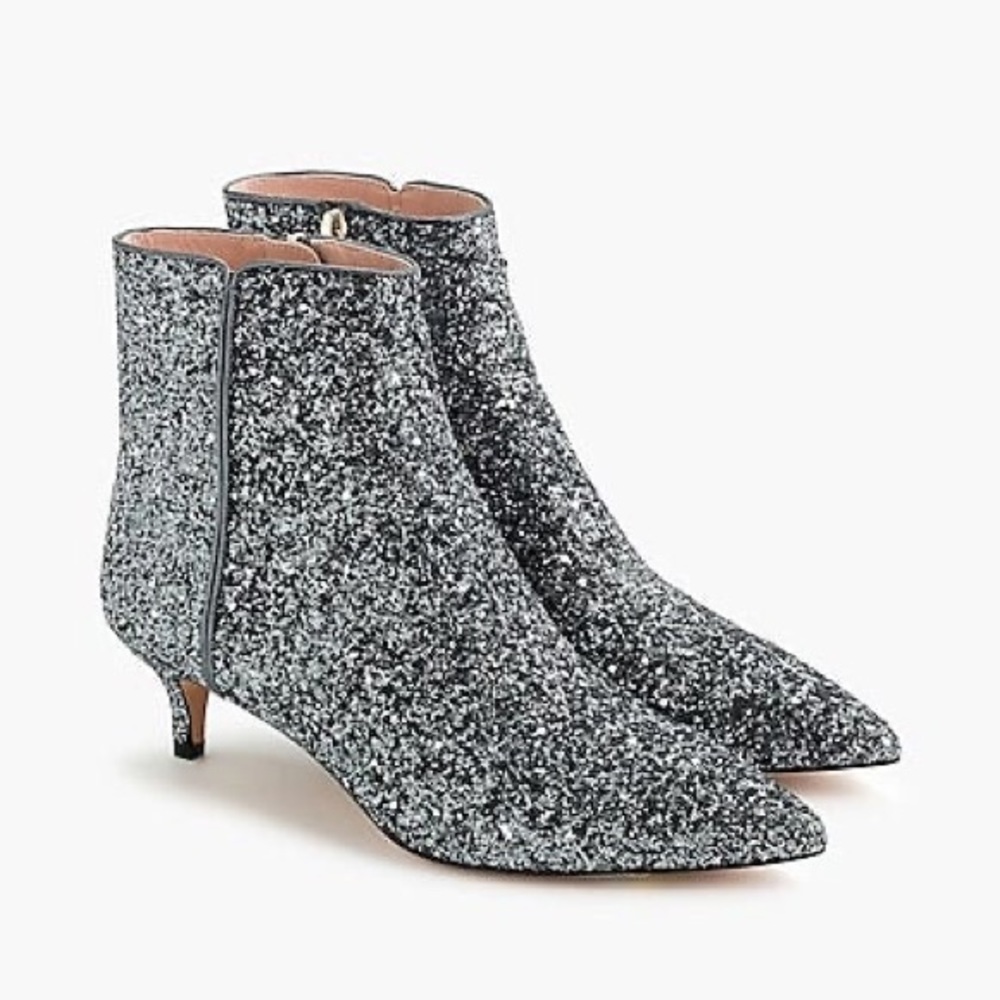 J.Crew Fiona Silver Glitter Ankle Booties - Sz 10
